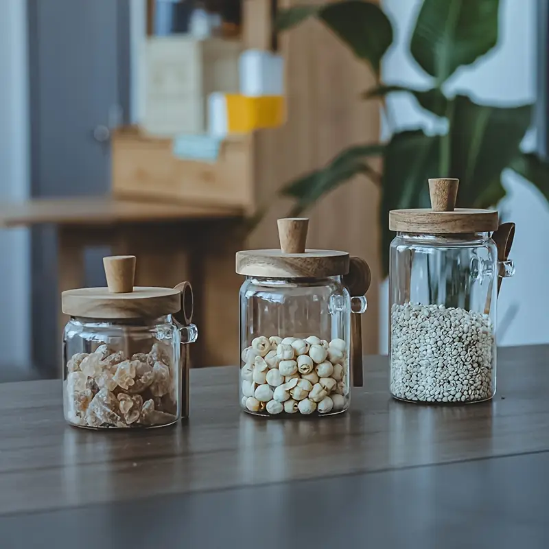 Airtight Glass Storage Jars with Wooden Lid & Spoon - Image 5