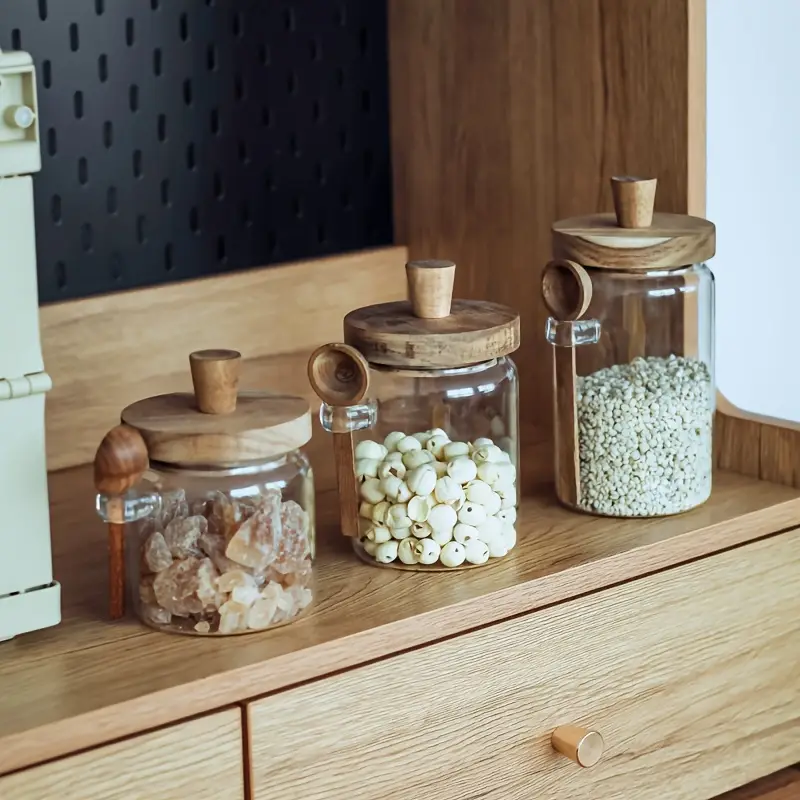 Airtight Glass Storage Jars with Wooden Lid & Spoon - Image 6