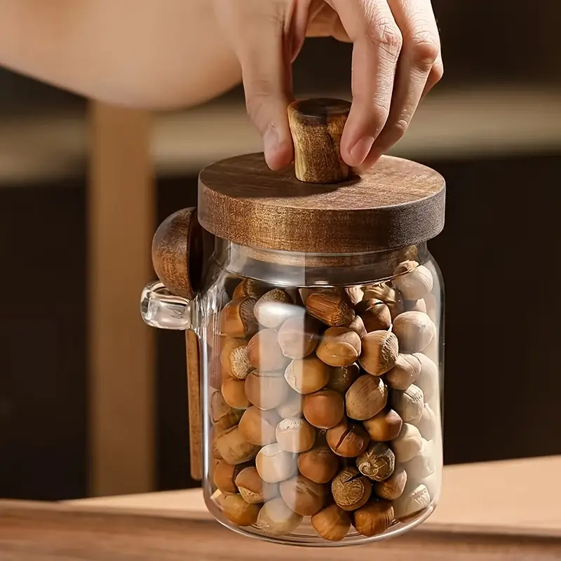 Airtight Glass Storage Jars with Wooden Lid & Spoon - Image 8
