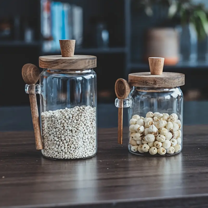 Airtight Glass Storage Jars with Wooden Lid & Spoon - Image 9