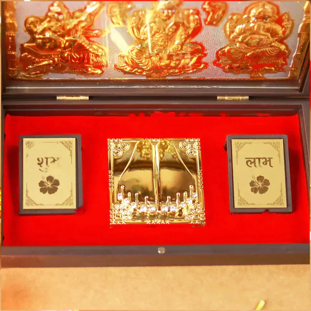Ganesh Lakshmi Saraswati Mini Temple (24 Karat Gold Coated) - Image 3