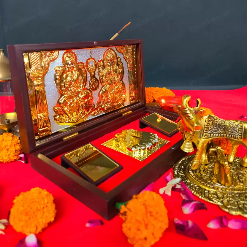 Ganesh Lakshmi Mini Temple (24 Karat Gold Coated) - Image 3