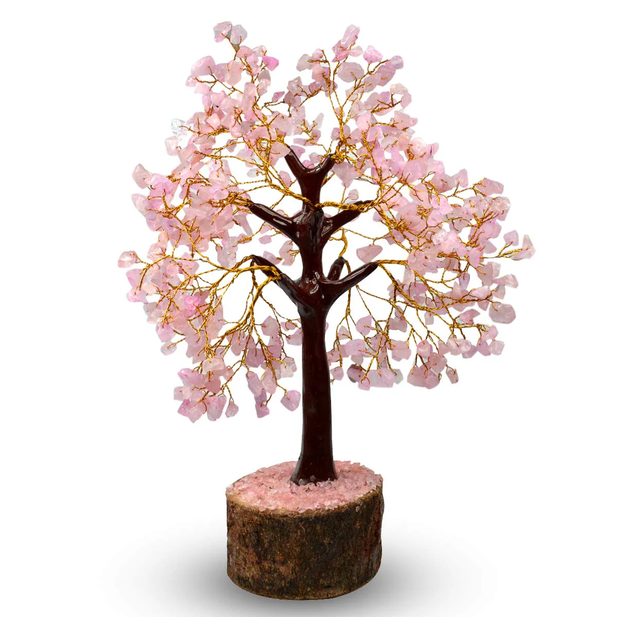 Rose Quartz Good Luck Crystal Tree 150 Chips Wood Base For Overall Well Being - Image 3