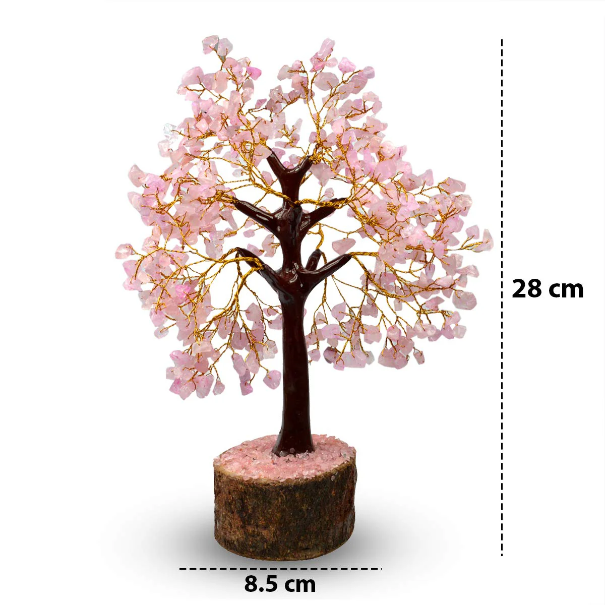 Rose Quartz Good Luck Crystal Tree 150 Chips Wood Base For Overall Well Being - Image 4